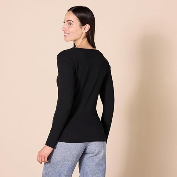 V-Neck Long Sleeve Knit Ribbed Top Pack Of 2 Eggshell White & Black Size 4X - Picture 8 of 13